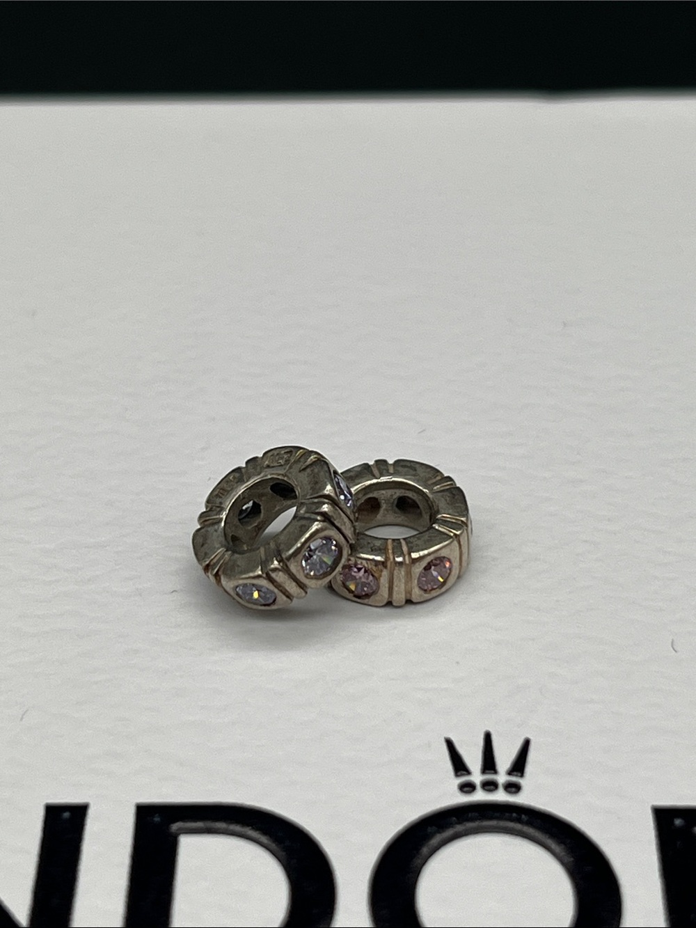 Set of 2 Pandora beads with crystal accents